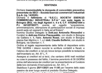 Il Tribunale di Bologna decreta il fallimento di Seci, la holding della famiglia Maccaferri. Intanto Apollo ha comprato crediti