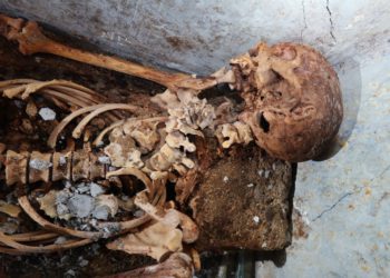 Gli archeologi hanno scoperto uno scheletro parzialmente mummificato che dimostra che il teatro greco era fiorente nella Pompei romana