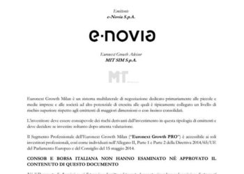 e-Novia, fabbrica di startup della mobilità sostenibile e robotica collaborativa, sbarca a Piazza Affari il 16 dicembre con una market cap di 167 mln euro