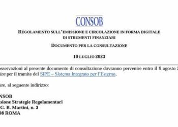 Consob, in consultazione la bozza di Regolamento sull’elenco dei responsabili del registro per la tokenizzazione degli asset
