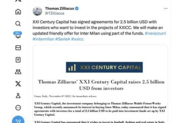 Il fondo XXI Century Football Capital del finlandese Thomas Zilliacus raccoglie 2,5 mld $ e prepara offerta per l’Inter
