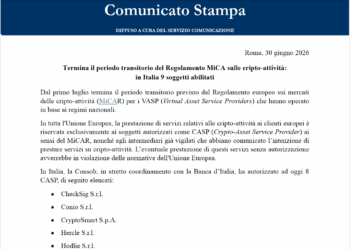 MiCAR, il periodo transitorio si chiude con otto società italiane più una banca autorizzate a operare come prestatore di servizi per le cripto-attività